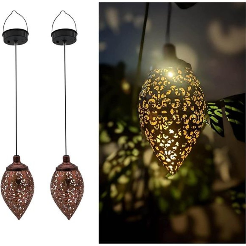 Solar Outdoor Lanterns- Hanging Lights, Set of 2 Moroccan Style